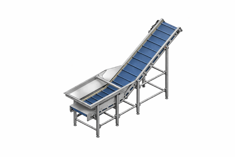 Feeding conveyor with washing trough