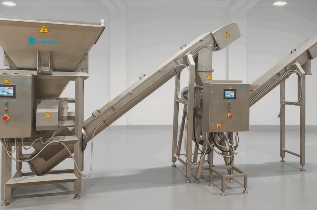Two-stage shredder and grinder line in stainless steel